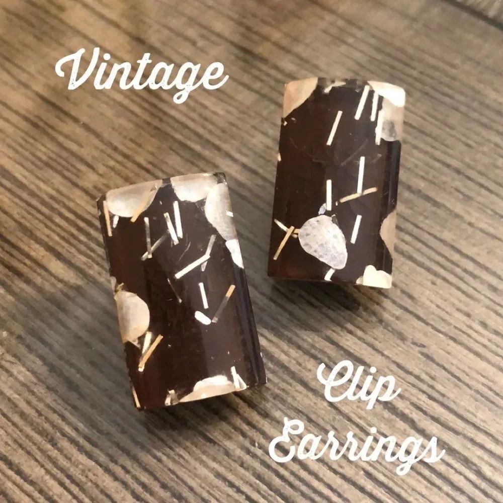Vintage Clip Earrings Rectangle Confetti Earrings